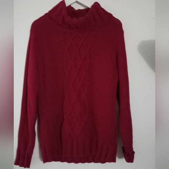 Eddie Bauer Cowl Neck Bullion Cable Red Cotton Oversized Sweater - Size: L - Picture 5 of 8